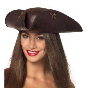 Edelleute / Piraten Dreispitzhut Galttlederoptik mit Knöpfen ADMIRAL dunkelbraun