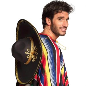 Mexikaner Mariachi Hut Sombrero mit Zierkordeln Deluxe CARLOS schwarz-gold