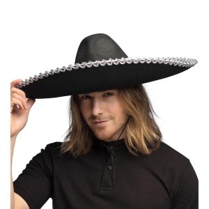 Mexikaner Mariachi Hut Sombrero mit Bordüre Deluxe JUANITO schwarz-silber