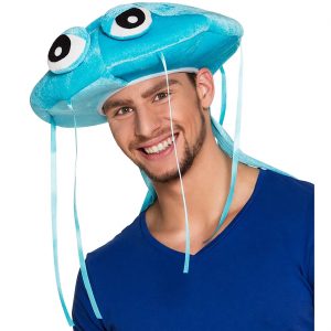 Wassertier Qualle Mütze Textilhut Velours in Quallenform mit Augen und Bändern türkis