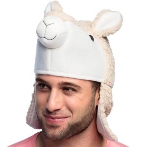 Lama Alpaka Mütze Textilhut in Lamakopfform mit Plüsch beige