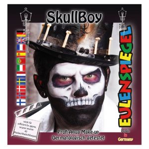 Schädel bleich Wasserschminke Profiqualität Motivset von Eulenspiegel SKULL BOY Weiß+Schwarz+Kirschrot+Violett E-bunt