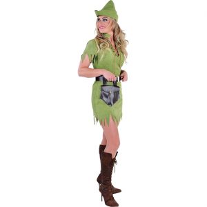 Robin Hood Dame / Peter Pan / Jägerin Kostüm Kleid kurz mit Gürtel Mütze und Tasche ROBIN grün