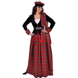 Schottin Kostüm Kleid lang kariert Deluxe Shottish Lady rot-schwarz