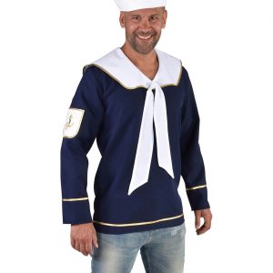 Matrose Kostüm Teile-Set Shirt SAILOR Deluxe für Herren dunkelblau-weiß