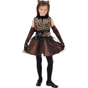 Leopard Kinderkostüm Kleid kurz Superdeluxe mit Tüll schwarz-braun