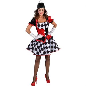 Clown Harlekin Kostüm Kleid kurz mit Rauten DELUXE für Damen schwarz-rot