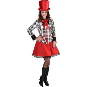 Clown Kostüm Kleid kurz kariert mit rot CHECKERED Deluxe schwarz-weiß