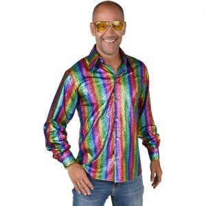 Show Disco Hemd Bluse Motiv Hologramm Rainbow bunt