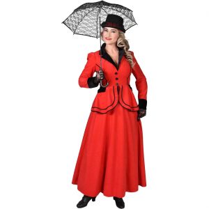 Edeldame 1900 Kostüm Kleid lang viktorianische Zeit VICTORIAN LADY Deluxe rot-schwarz
