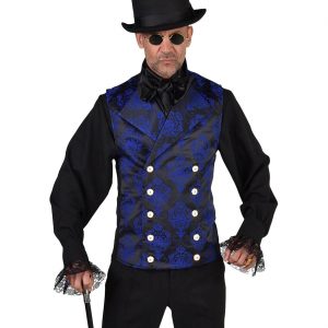 Steampunkgentleman / Edelherr Weste in Brokat Deluxe schwarz-blau