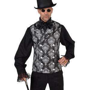 Steampunkgentleman / Edelherr Weste in Brokat Deluxe schwarz-silber
