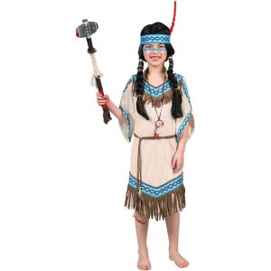 Indianerin Kinderkostüm Kleid kurz THUNDERING TEEPEE GIRL creme-türkis
