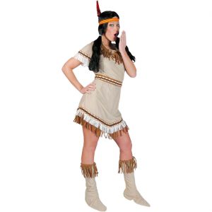 Indianerin Kostüm Kleid lang RUNNING BEAR SQUAW beige-braun