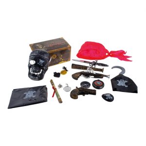 Piraten Deko Kiste Set Schatzkiste 15-teilig mit Waffen und mehr 24x14x11cm bunt