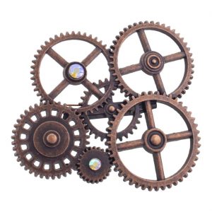 Steampunk Brosche mit Zahnrädern kupfer