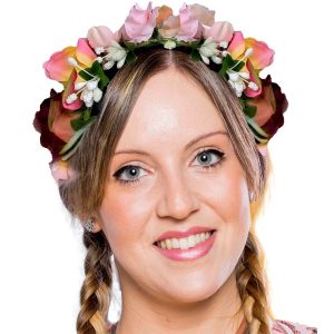 Blumen Haarkranz Blumenkranz Dirndlhaarreif Deluxe rosa-gelb