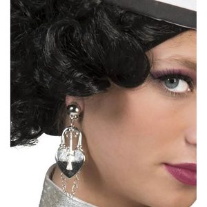 Sträfling Knastdame Ohrringe Clips mit herzförmigem Vorhängeschloss silber