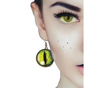 Katzen Ohrringe mit Katzenaugen CATS EYES silber-grün