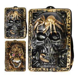 Schädel bleich Deko Wandbild 3D-Folie Schädel mit Spinne auf der Stirn 25x40cm gold-bunt