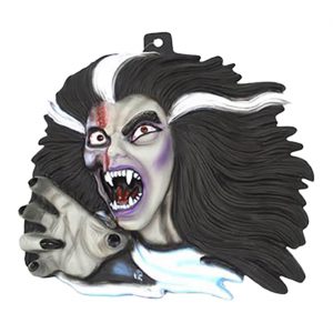 Vampirin Deko Wandbild 3D-Folie Frauengesicht mit Fangzähnen und Hand 43x11x42cm schwarz-bunt