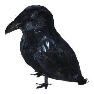 Vogel Krähe Deko Standfigur 9cm mit echten Federn auch als Accessoire schwarz