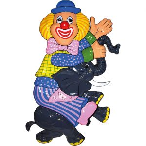 Clown Deko Wandbild 3D-Folie 95cm Clown auf Elefant bunt