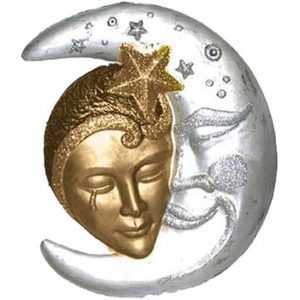 Edles venezianisches Deko Wandbild 3D-Folie 60x55cm Harlekin Bajazzo mit Mond (B) gold-silber