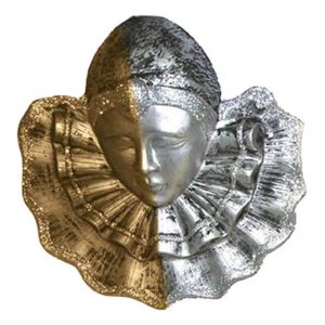 Edles venezianisches Deko Wandbild 3D-Folie 60x55cm Dame Pierrot mit Kragen (D) gold-silber