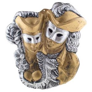 Edles venezianisches Deko Wandbild 3D-Folie 60x55cm Paar Venezianer mit Dreispitz (P) gold-silber