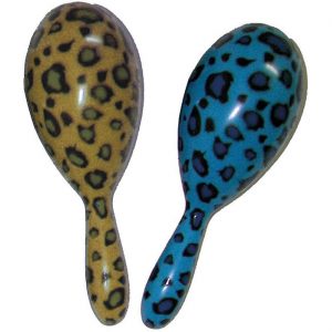 Südamerikanisches Instrument Maracas Rumbarasseln mit Leoparden Muster bunt