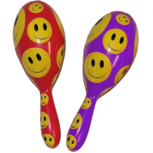 Südamerikanisches Instrument Maracas Rumbarasseln mit Smiley Muster bunt