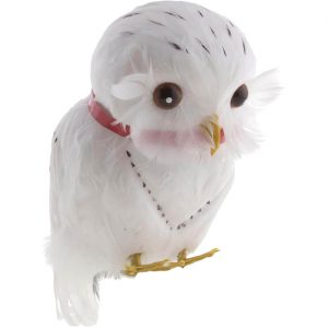 Vogel Eule Deko Standfigur 12x11x26cm mit echten Federn auch als Accessoire weiß