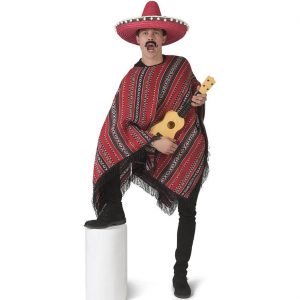 Mexikaner Kostüm Poncho Überwurf gewebt MEXICAN PONCHO Deluxe rot-bunt