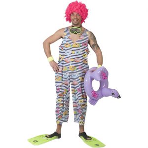 Clown Kostüm Ringelbody Ringelbadeanzug gestreift mit Schwimmring Enten SWIMMING weiß-bunt