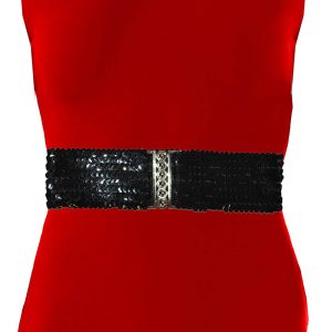 Show Pailletten Stretchgürtel breit 6-reihig Deluxe schwarz