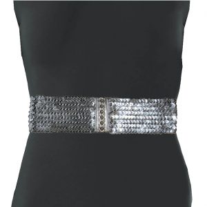Show Pailletten Stretchgürtel breit 6-reihig Deluxe silber