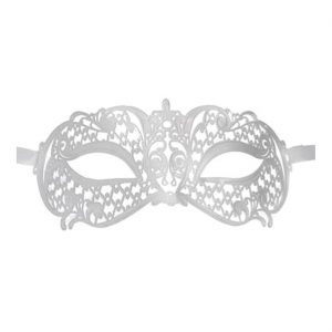 Edle venezianische Dominomaske aus Metall filigrane Spitzenoptik Deluxe weiß