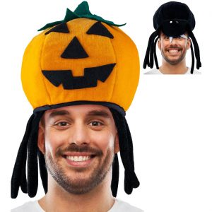 Kürbis / Spinne Mütze Wendemütze aus Samt orange-schwarz