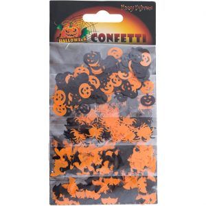 Halloween Streudeko Konfetti 1cm Motive Kürbis Katze Fledermaus Spinne schwarz-orange