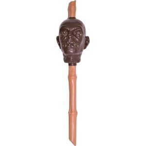 Voodoo Priester Priesterin Zepter / Dekowaffe Speer mit Schrumpfkopf 48cm beige-braun