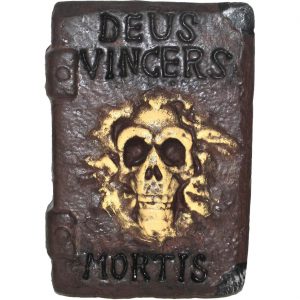 Buch der Toten Deko Standfigur mit Schädel 20x7x30cm DEUS VINCERES MORTIS braun-beige