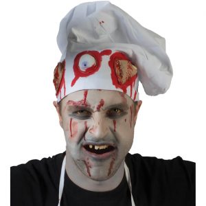 Zombie Koch Metzger blutig Mütze Deluxe mit abgerissenen Körperteilen weiß-rot