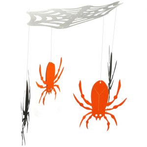 Spinnennetz Dekohängeartikel Mobile mit hängenden Spinnen orange-schwarz