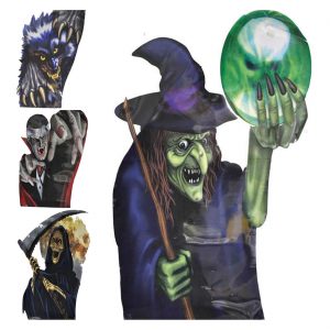 Halloween Deko Fensterfolie stabile Qualität Werwolf Hexe Vampir oder Skelett bunt