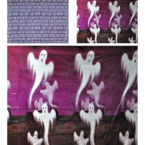 Halloween Deko Wandbild Türfolie Mauer oder Geister 100c120cm bunt