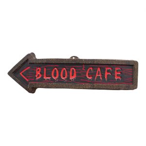 Halloween Deko Wandbild 3D-Folie Richtungspfeil BLOOD CAFE 57x3x16cm Glow in the Dark braun-rot