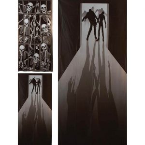 Halloween Deko Wandbild Türfolie Motiv Skelette oder Zombies 152x72cm grau