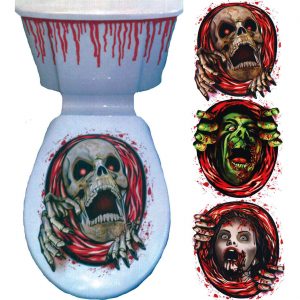 Halloween Deko Toilettendeckel Motiv Schädel Frankenstein oder Vampirin 30x25cm rot-bunt