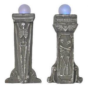 Grabsteine Deko Standfigur mit LED Set Friedhofseingang mit Skeletten 62x18x10cm ohne Batterien grau